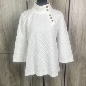 Soft Surroundings Deco Grid Mock Neck Jacquard Pullover Sweatshirt Women's L